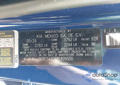 2024 Kia Forte Gt-Line из США, поврежденный, VIN 3KPF54AD8RE809500